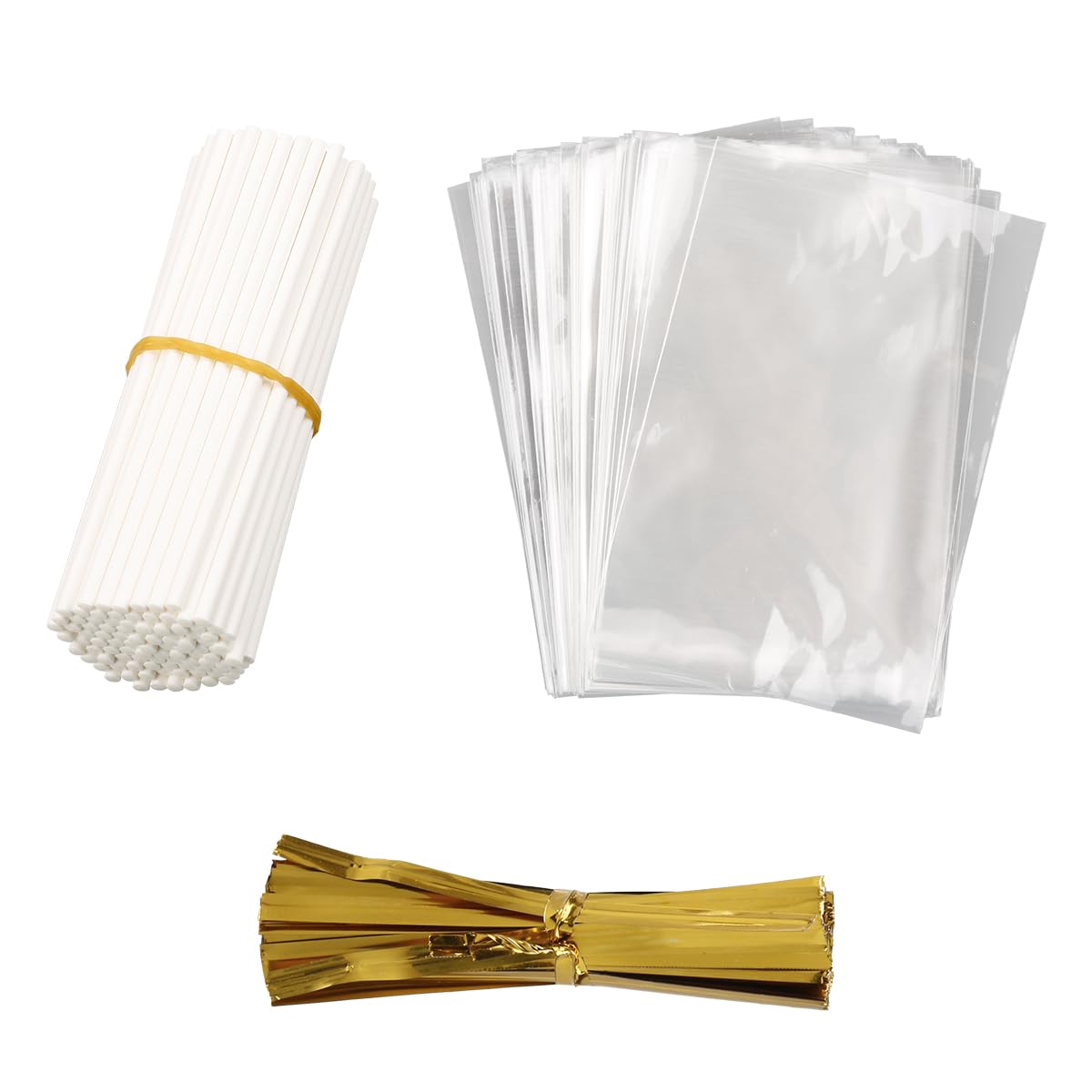 Tabanzhe 300 Pcs Lollipop Making Tools Set - Complete Kit with Lollipop Sticks, Cake Pop Bags, Cake Pop Sticks, and Twist Ties for Effortless Cake Pop Creation