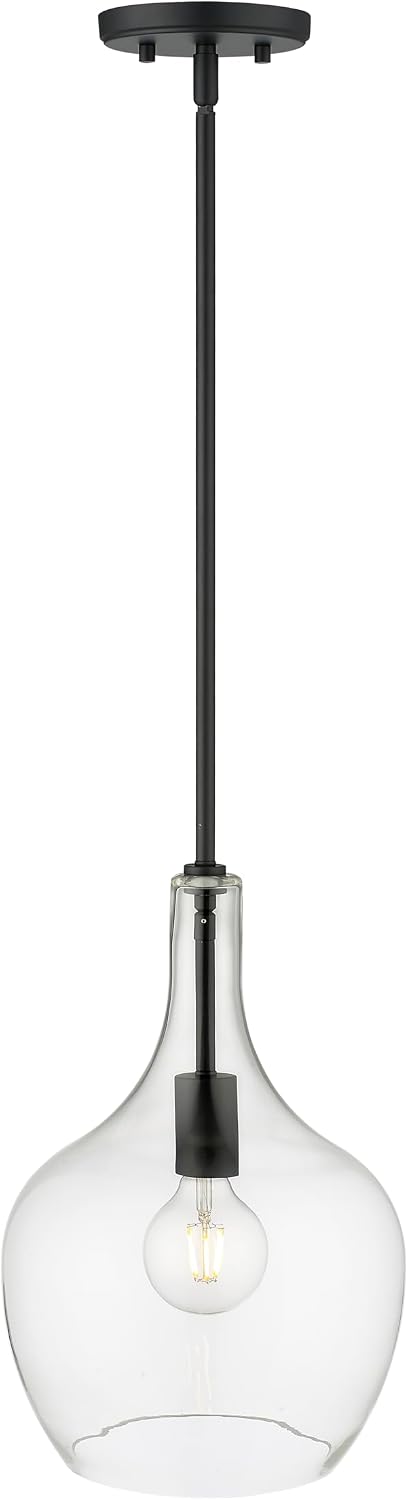 ML Lighting | Lamara Collection | 28401-MB | Indoor 1 Light Metal Pendant in Matte Black with Clear Glass Shade | Kitchens, Dining Rooms, Living Rooms, Entryways, Hallways