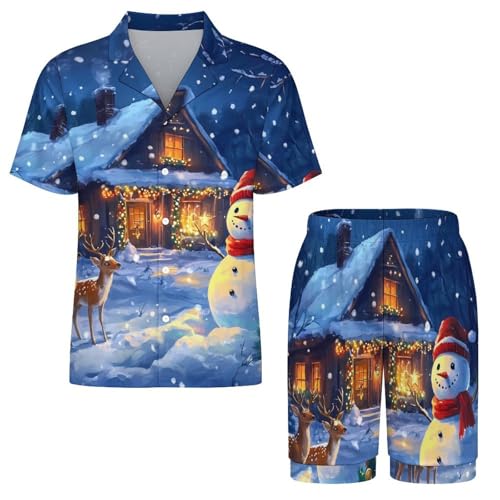 Christmas Deer Snowy Mens Pajamas Set Short Sleeve Sleepwear Summer Pjs Sets 2 Piece Loungewear Nightwear3