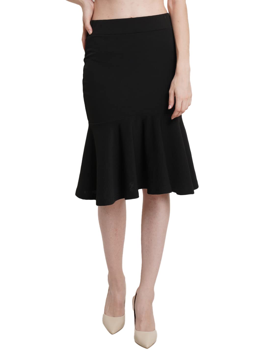 Casual Solid Black Peplum Style Skirt for Women || Semi-Formal Fit and Flare Skirt for Women || Latest Stylish Western Women Knee-Length Skirt for Summer