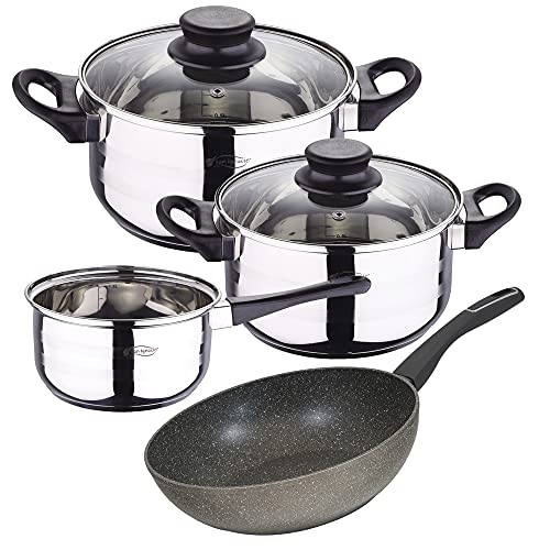 Bateria De Cocina 5 Piezas San Ignacio, Acero Inoxidable, Con Wok 28X7,2 Cm Mercury En Aluminio Forjado Apta Para Induccion