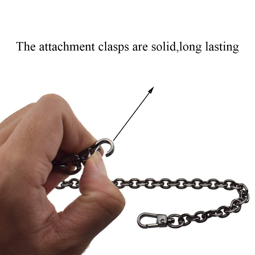 HAHIYO Mini Pochette Purse Chain Strap Thin Wide 6mm for LV Length 23.6 inches Thick 2mm Shiny Black for Shoulder Cross Body Sling Handbag Wallet Clutch Comfortable Flat Metal Strap 1 Pack