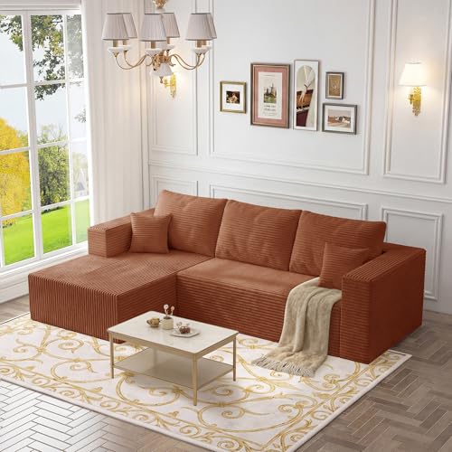 Image of 108 inch Modular Sectional Sofa,L-Shaped Cloud Couch with Deep Seats & Chaise,Convertible 4-in-1 Corduroy Boneless Couches for Living Room,Bedroom,No-Assembly,Brown(Left Facing Chaise)
