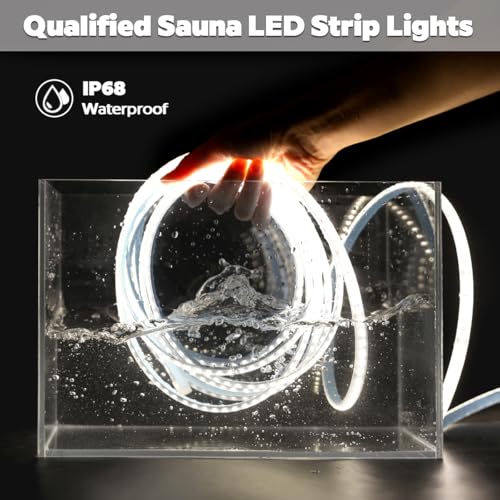 Image of SuperlightingLED DC24V LED Tape 6000K Sauna Lights for inside Sauna, Flexible High Temperature Rated & IP68 LED Strip Light Water-submersible, 600 LEDs Bright & 5m 16.4ft Long (6000K Daylight White)