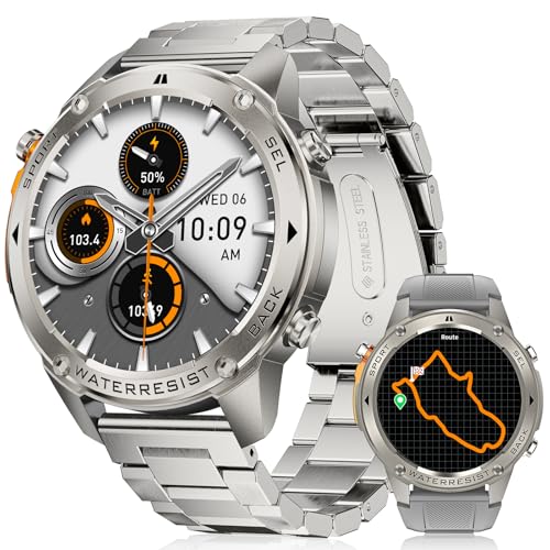 LIGE Smartwatch Herren 1.43''AMOLED Touchscreen mit GPS/Kompass/Luftdruck/Höhe, 500mAh Akku/170+ Sportmodi, 5ATM Wasserdicht Fitnessuhr mit 24/7 Herzfrequenz, Schlafmonitor für Android iOS