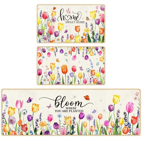 InIsaJace Spring Kitchen Mats Set of 3, Home Sweet Home