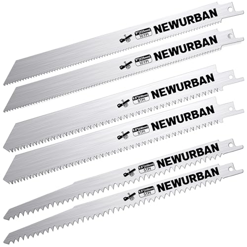 NEWURBAN Paquete de 6 Hojas de Sierra Recíproca de Acero Inoxidable - 9.5' (240 mm) 5TPI - 2 pzs, 8TPI - 2 pzs / 9' (225 mm) 10TPI - 2 pzs - Para Corte de Alimentos de Hueso de Carne Congelada