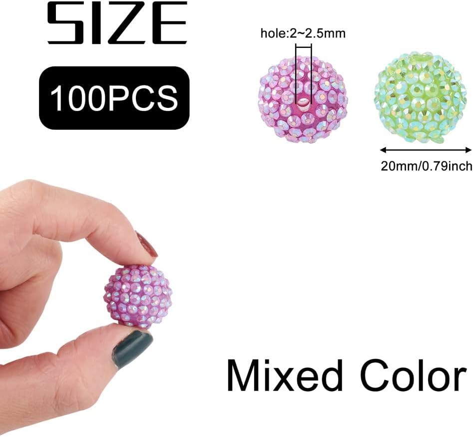 Beadthoven 100pcs Resin Rhinestone Beads, 20mm Focal Beads for Pens, Sparkly Disco Ball Beads AB Candy Color Crystal Bling Diamond Beads Glittery Bubblegum Beads for DIY Jewelry Making Keychain - Image 4