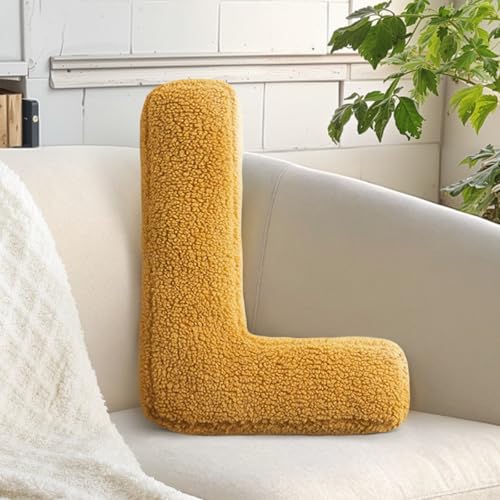 huraty Alphabet L Pillow Ginger Initial Letter Cushion Decorative Nursey Pillow Lambs Wool Novelty Room Decor (L 14.9 Lx11.8 W)