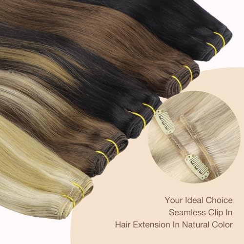 GOO GOO Clip in Hair Extensions Real Human Hair, Remy Human Hair Extensions Clip ins for Women, Natural Human Hair, 20inch 120g 7Pcs, 17/22/60 Balayage Ash Blonde to Golden Blonde and Platinum Blonde - Thumbnail 4