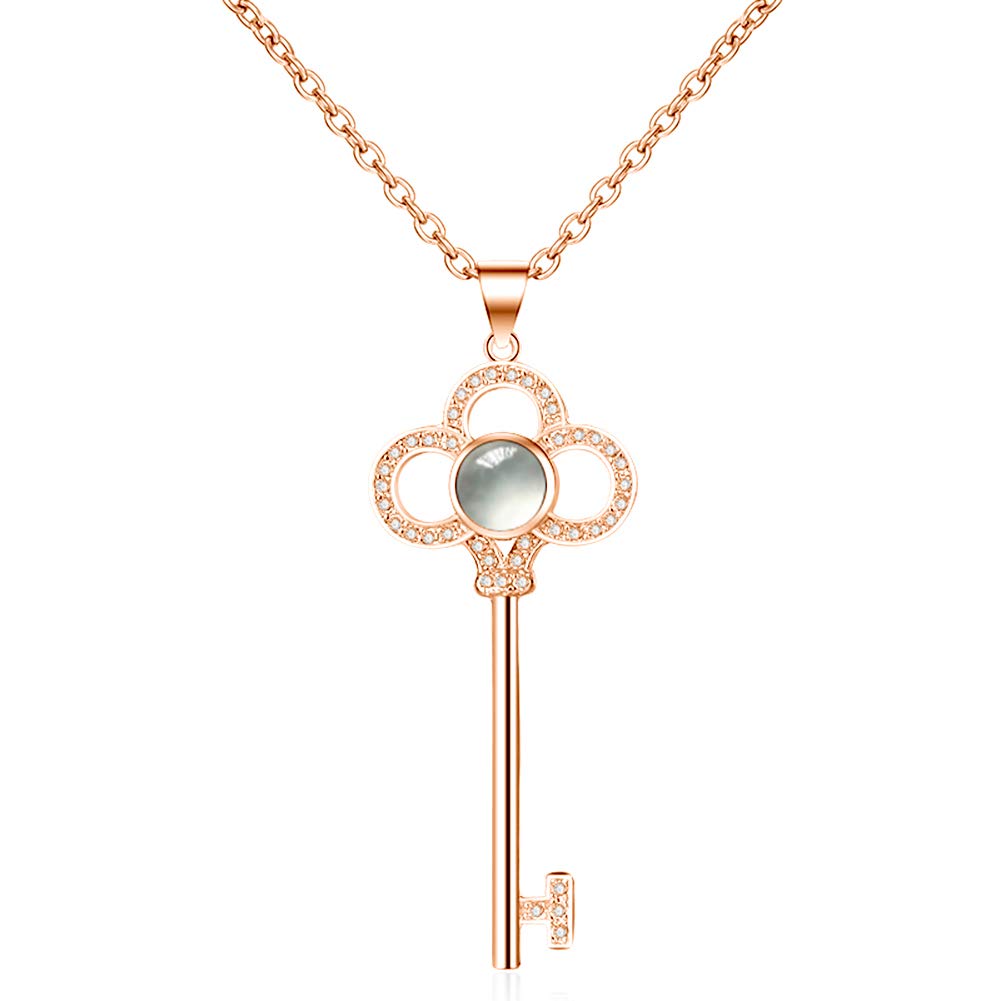 BEAUTY CHARMI Love You Necklace100 Languages Sterling Silver Key Pendant Necklace for Women