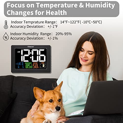 Geevon Atomic Alarm Clock With Color Display, Digital Desk Clock With Indoor Temperature & Humidity, Calendar And Moon Phases, Auto Set Digital Alarm Clock For Bedroom, Office (Black) #TOP3