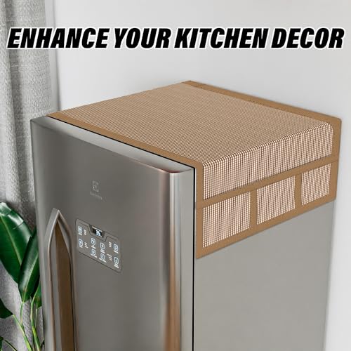 Image of Kuber Industries Fridge Top Cover | Fridge Top Cover with Pockets | Refrigerator Top Cover for Kitchen | Fridge Top Cover with 6 Utility Pockets | Barik Check Fridge Cover | Brown