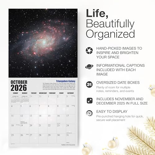 Image of RED EMBER Hubble & ESO Discoveries 2026 Wall Calendar 12 Month | 12 inch x 24 inch Open | Thick & Sturdy Paper | Giftable | Space Calendar 2026