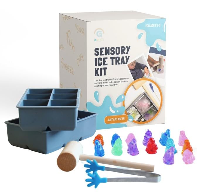 Image of Sensory Play for Kids!Incl. Ice Tray, Wooden Hammer,Toys & Tongs.Fine Motor Skills, Hand-Eye Coordination,Hammering & Pounding, Toy for 2 3 4 5 year old,Cause&Effect.Toddler Toy,Toddler games,Toy Gift