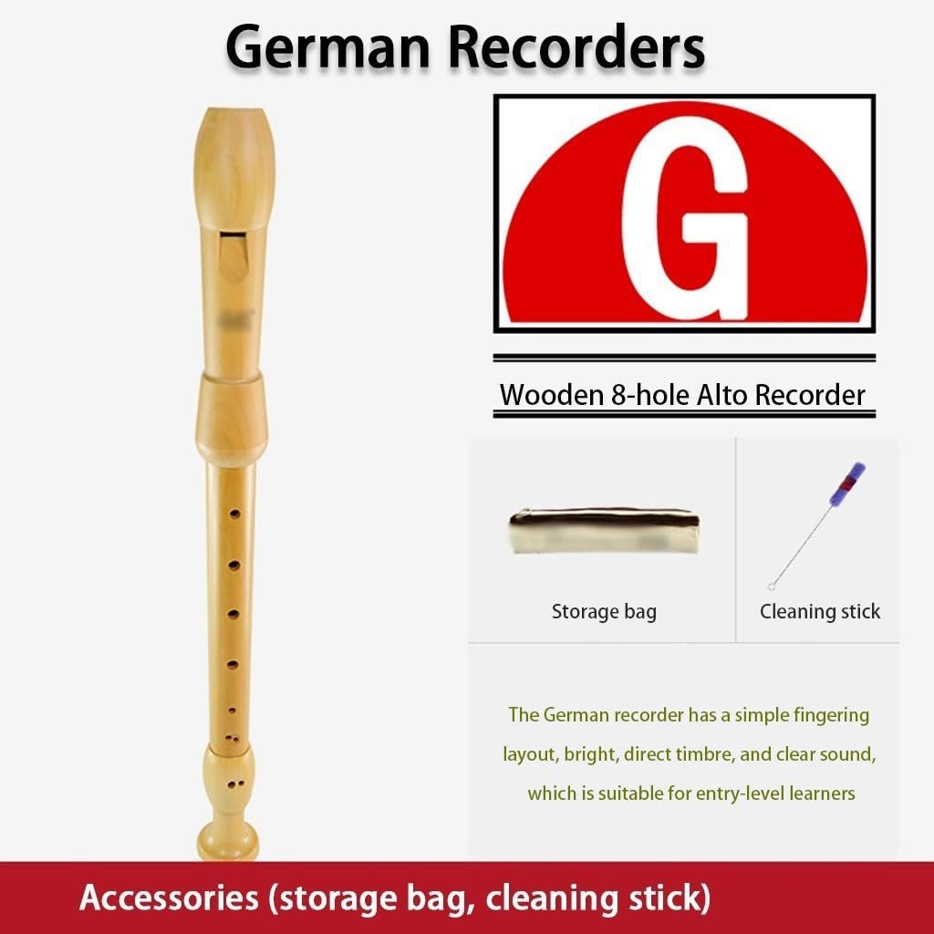 Flauta Dulce Alto de 8 Agujeros Instrumentos Musicales Flauta de Madera de Arce Estilo alemán Estilo Barroco Clarinete Alto(German)
