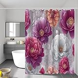 Aquarell Pfingstrose Duschvorhänge 240X200Cm Polyester Exquisite Pflanzen Duschvorhang Anti Schimmel Mit Haken Fuchsie Anti-Bakteriell Waschbar Wasserdicht Badvorhänge Für Badezimmer