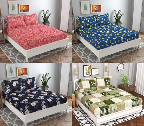 Image of HOMEKART Prime+ Combo Pack of 4 Double Bedsheets with 8 Pillow Covers|120 TC Soft Brushed Microfiber -Long Lasting & Wrinkle Free - 220 x 218 Cm Or 7ftx7ft, Red & Yellow