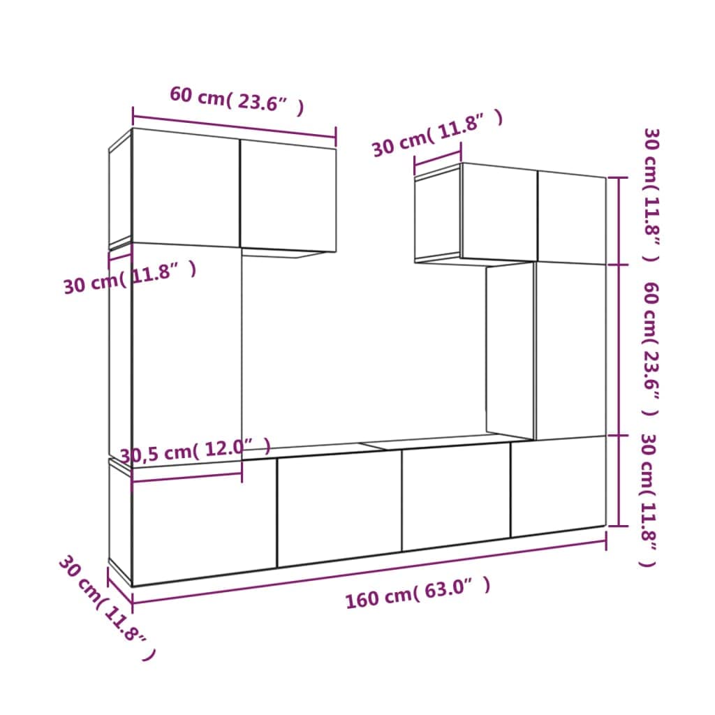 6-TLG. TV-Schrank-Set, Weiß Holzwerkstoff, Hängend, Modernes Media-Center für Wohnzimmer, Schlafzimmer, Robustes Entertainment-Center, Vielseitiger TV-Ständer