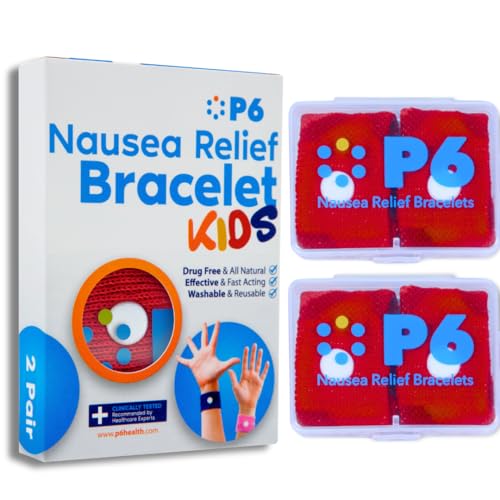 Image of P6 Health Original Natural Anti-Nausea Relief Motion Car Sea Sickness Relief Children's Wrist Bands for Kids (2 Pack, Red - Red)