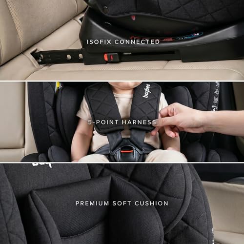 Image of Baybee Convertible Car Seat for Baby 0 to 12 Years with ISOFIX, 3 Position Recline, Headrest Adjustable | ECE R44 /04 Safety Certified | Travel Baby Car Seat for Toddlers Kids Boys Girls (Jet Black)