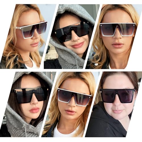 Square Oversized Sunglasses for Women Men Fashion Flat Top Trendy Big Frame Sunnies UV400 Black Shades4