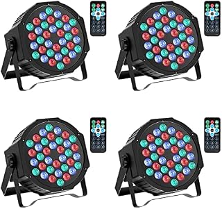 Stage Lights, RGB 36 LEDs Disco Lights Par Light Sound Activated DMX with Remote Control Lamp for Party, Bar, Stage, Christmas, Halloween, Wedding (4 Pack)
