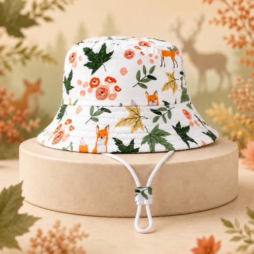 Image of VRITRAZ Unisex Kids Printed Bucket Hat | UV Protection Sun Hat with Adjustable Chin Strap & Summer Beach Travel Outdoor Cap for Toddlers & Children (4-12 Years)