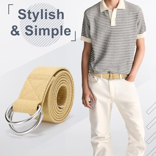 Image of WHIPPY Mens Canvas Belt with Metal Double D-ring 1 1 /2 inch Wide Plus Size Unisex Web Cloth Casual Belt for Jeans Pants