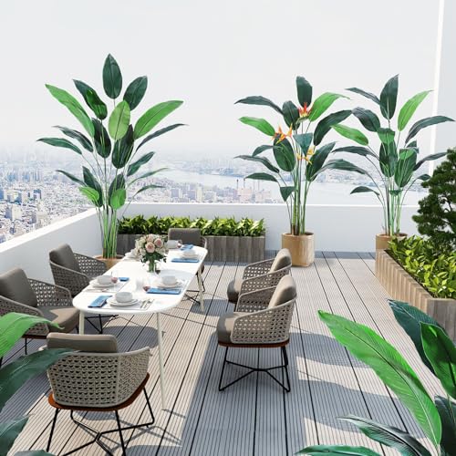 Artificial Bird of Paradise Plant 6FT(72in) Fake Palm Tree for Indoor Outdoor Modern Decor Faux Plants for Home Office Perfect Housewarming Gift with 17 Trunks Faux Leaves and 3 Faux Flowers 2 Pack