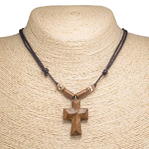 Bluerica Wood Cross Pendant On Adjustable Black Rope Cord Necklace #TOP1
