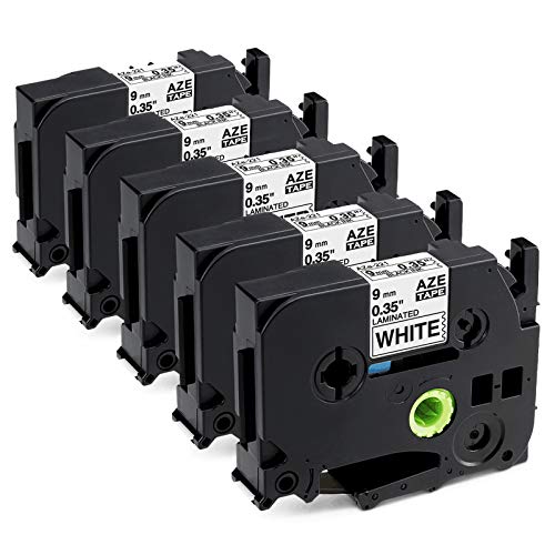 Anycolor kompatible Schriftband Ersatz für Brother TZe 9mm TZe-221, P-touch 0.35'' Etikettenband, Laminierte TZ-221 TZ221 schwarz auf weiß für H105 1010 H100R E110 D200 1000 D400 1005, 5er-Pack