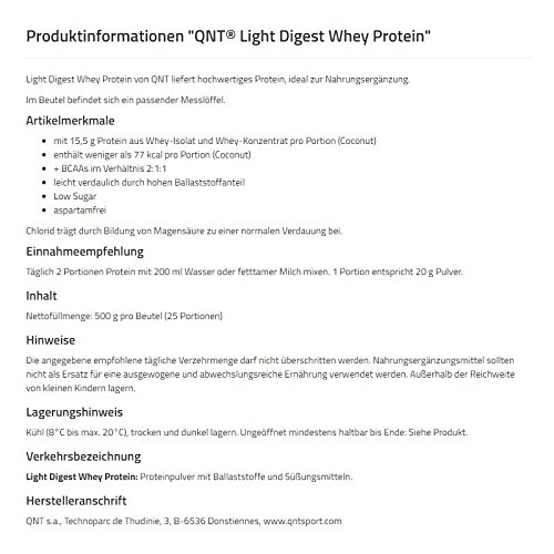 QNT Light Digest Whey Protein Chocolat Noisette 500g - Image 3