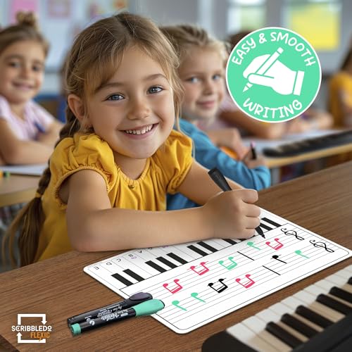 SCRIBBLEDO Keyboard Practice Dry Erase Sheets 11”x14” Music Staff Whiteboard Sheets Musical Key Learning Music Teacher Classroom Supplies Must Haves Pack of 10 - Thumbnail 5
