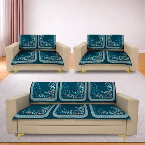 Image of Homerz 'Brooklyn Series' Premium Sofa Cover | Quilted Floral Design | Non-Slip Washable Sofa Protector | Soft Anti Slip Fabric (Teal, 7 (3+2+2) Seater, Seat Cover with Backrest)