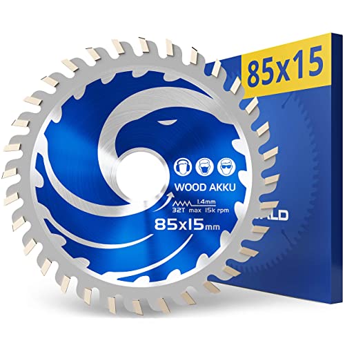 FALKENWALD Lama per sega circolare a batteria 85 x 15 - Ideale per legno - Compatibile con Bosch GKS 12 v-26, Bosch GKS 85, Makita Mini - Lama 85 mm
