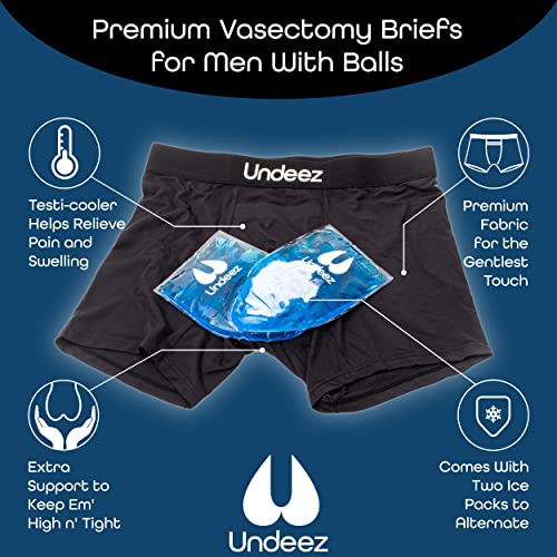 Undeez Vasectomy Underwear - Comes With 2-Custom Fit Ice Packs and Snug Boxer Briefs For Testicular Support and Pain Relief Black - Image 2