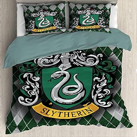 Harry Potter Slytherin Logo Duvet Cover, 3-Piece Bedding Set, Soft, Comfortable, Luxurious, 100% Polyester (One Duvet Cover 135 x 200 cm and 2 Pillowcases 50 x 75 cm) Cover