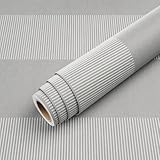 Livelynine 17.5x276 Striped Peel and Stick Wallpaper Grey and White Stripe Wallpaper for Bedroom Bathroom Accent Wall Linen Cloth Fabric Textured Modern Vertical Stripes Contact Paper Self Adhesive