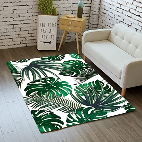Plant Rug Tropical Palm Leaf Rug Large Carpets Decor Green Rug For Living Bedroom Kitchen Indoor Outdoor Home Decor Jungle Theme 4' X 5' Floor Polyester Mat #TOP2
