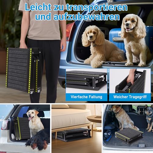 FASRIOU 180cm Extra Lang & 50cm Extra Breit Hunderampe Auto Klappbar, Hunderampe für Große Hunde bis 70 kg, Leichte Hundetreppe mit Rutschfester Teppichoberfläche, Hunderampe für Auto, SUV,LKW