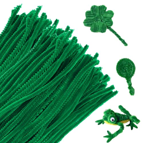 100 Stück Pfeifenreiniger zum Basteln, Pfeifenreiniger Grün Chenilledraht, 30CM Biegeplüsch Pfeifenreiniger Set, Pipe Cleaner für Kinder zum Basteln und Kreative DIY-Dekoration
