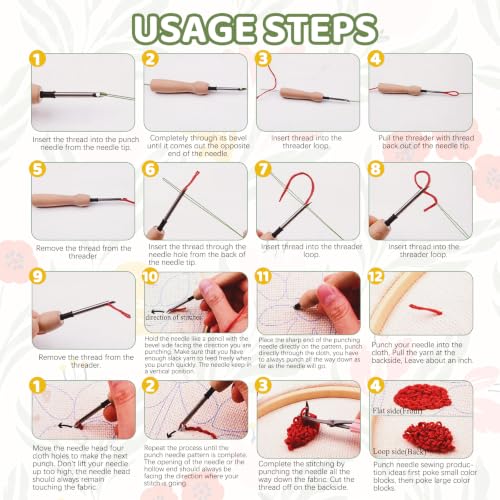 Clouparto Punch Needle Kit pour Adulte et Débutant, Fleurs Kit Broderie Facile à Faire Soi-même pour Enfants, Facile avec Instructions –avec Motifs, Outils, Fils, Cerceau, Tutoriel vidéo – vue 7