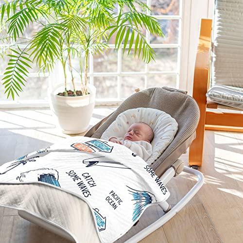 Image of vvfelixl Swaddle Blanket Surfboard Palm Trees Waves Cotton Blanket for Infants, Receiving Blanket, Lightweight Soft Swaddling Blanket for Crib, Stroller, Nursery Blankets, Light Gray, 30 /'' x 40 /''