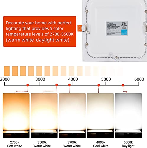 Leelike 12 Pack 6 inch 12W Dimmable Square LED Can Light Retrofit with Junction Box, 960lm/CRI85 Ultra Thin LED Downlight 5CCT 2700K-5500K Adjustable with a Simple Switch IC Rated,ETL Certified - Image 4