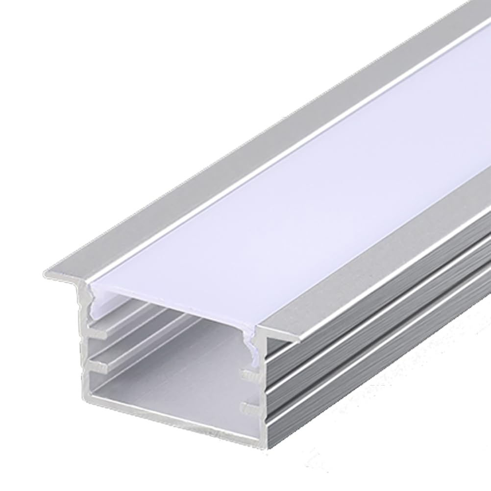 RISHORI LED Aluminum Channel 1m/3.3Ft,U Shape LED Recessed Strip Light Diffuser Profile Extruison for Living Room Bedroom Bathroom Stairs,15mm*09mm with edge