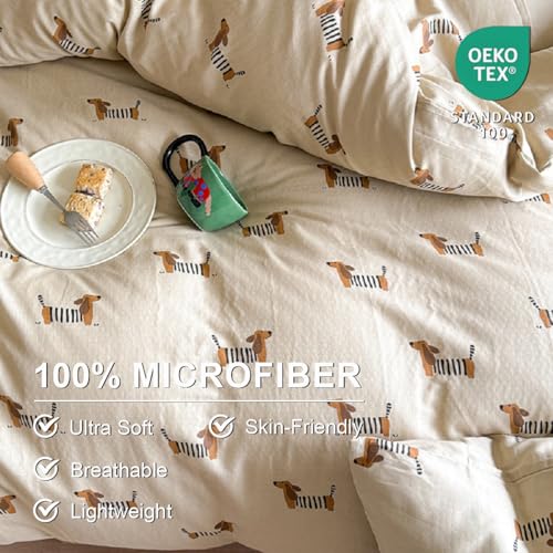 Image of Duvet Cover Set King Size Brown Dachshund Bedding Set for Girls Boys,Dog Puppy Duvet Cover Kids with Zipper Closure and 2 Pillowcases