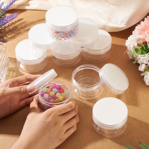 Image of FASHEWELRY 16Pcs Diamond Painting Jars 2.8x1.5 inch Plastic Bead Storage Tubes Flat Round Small Screw Cap Containers for Seed Beads 5D Embroidery Diamond Drill Nail Art And Glitter Crafts Sewing