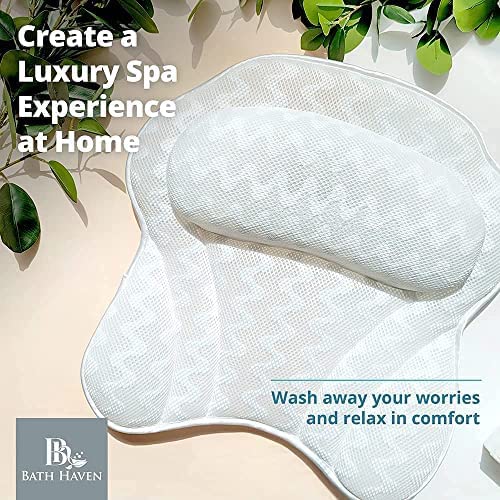 Bath Pillow Bathtub Pillow Back Neck Support Pillow, Spa Cushion for Tub, Relaxing Headrest Bath Pillow, Portable Washable Bathtub Accessories with 3D Air Mesh Thick Soft Bath Pillow (Deluxe)