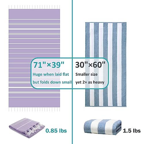 Cabanana Cotton Turkish Beach Towel - Large 39 X 71 Inch Lightweight Oversized Peshtemal Towel, Portable Prewashed Hammam Towel (Purple) #TOP1